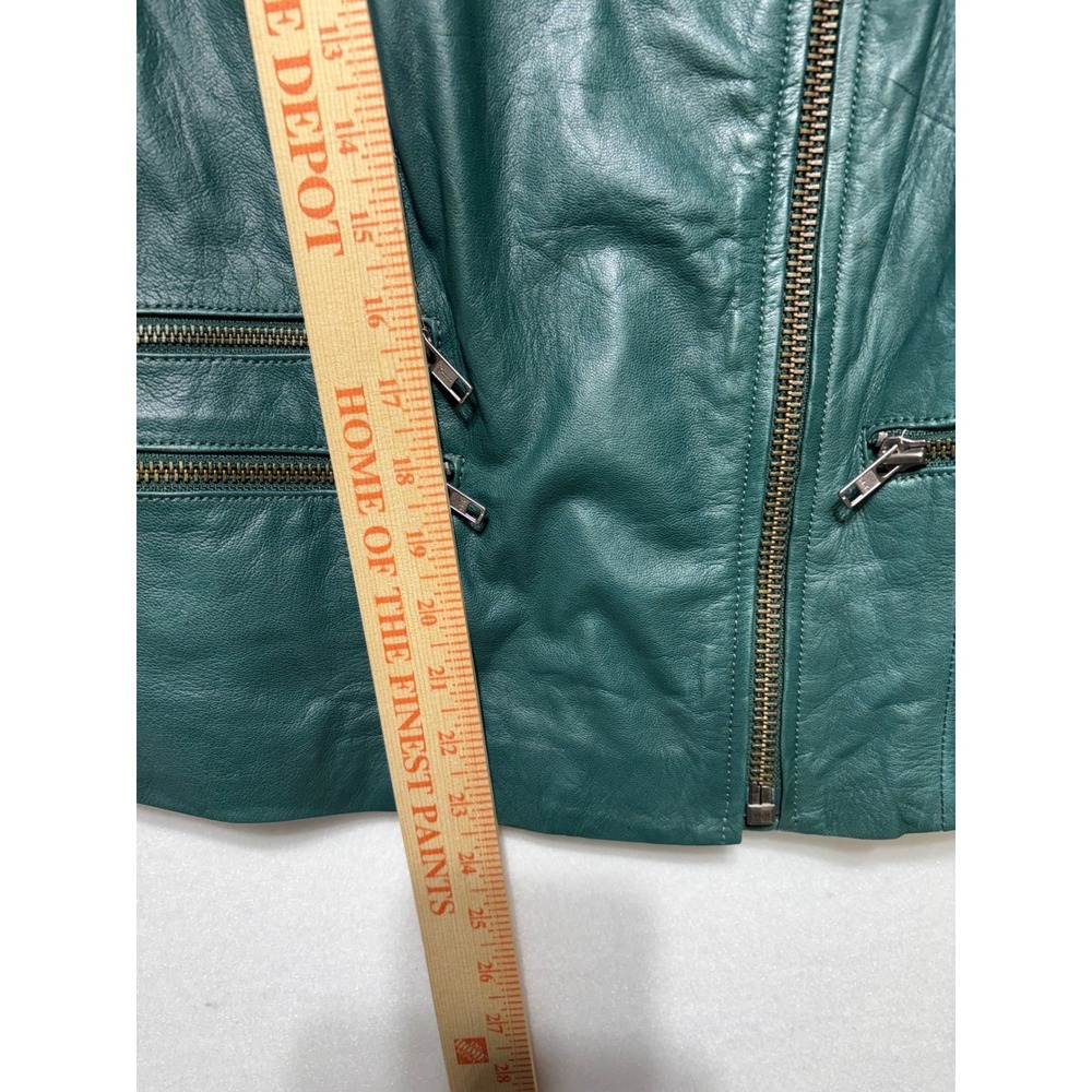 Trouve Emerald Green Leather Moto Jacket Quilted Shoulder Asymmetrical Zip S - Picture 12 of 12